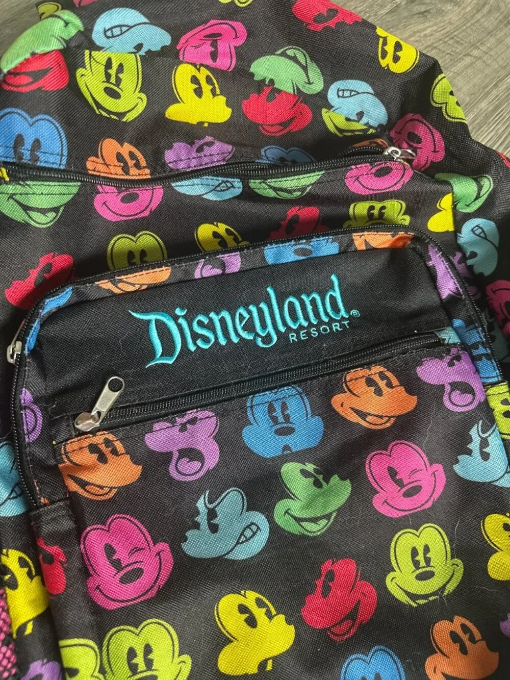 Disneyland Resort Mickey Mouse Faces Backpack Rainbow Embroidered Multicolor Zip